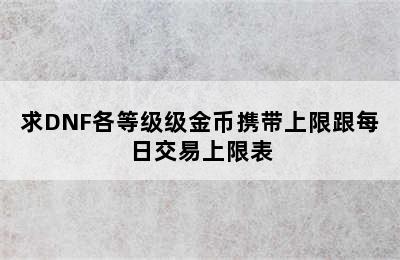 求DNF各等级级金币携带上限跟每日交易上限表